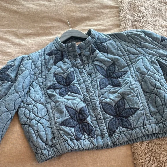 Free People Denim Blue Floral Jacket - Picture 9 of 12